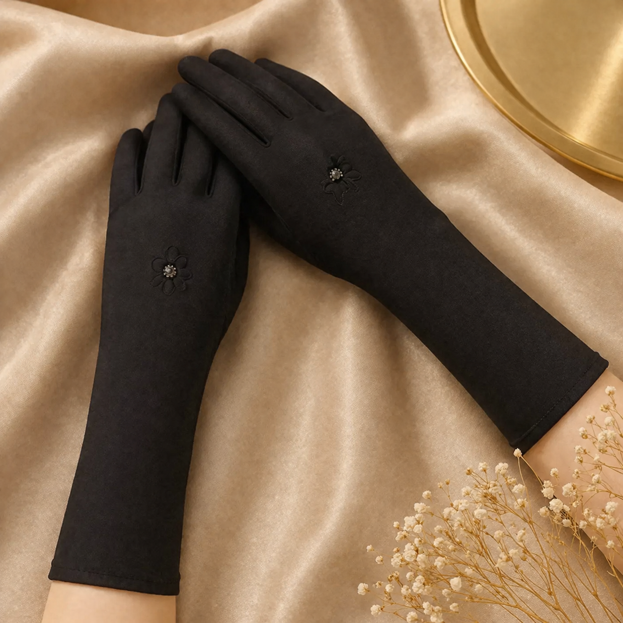 Black Modesty Hijab Gloves worn on hand