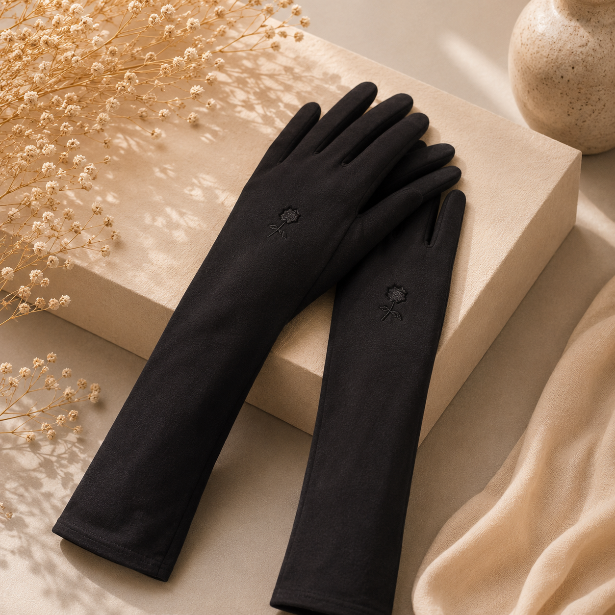 Black Modesty Hijab Gloves close-up fabric