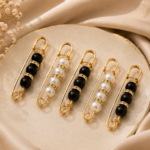 Black White Pearl Hijab Brooch Set pin 1