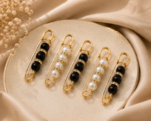 Black White Pearl Hijab Brooch Set pin 1