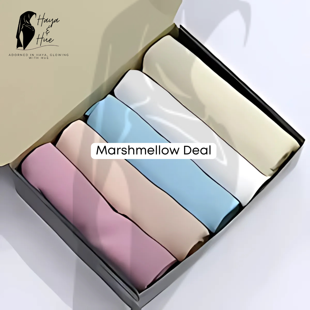 Marshmallow Deal pastel hijab set flat lay