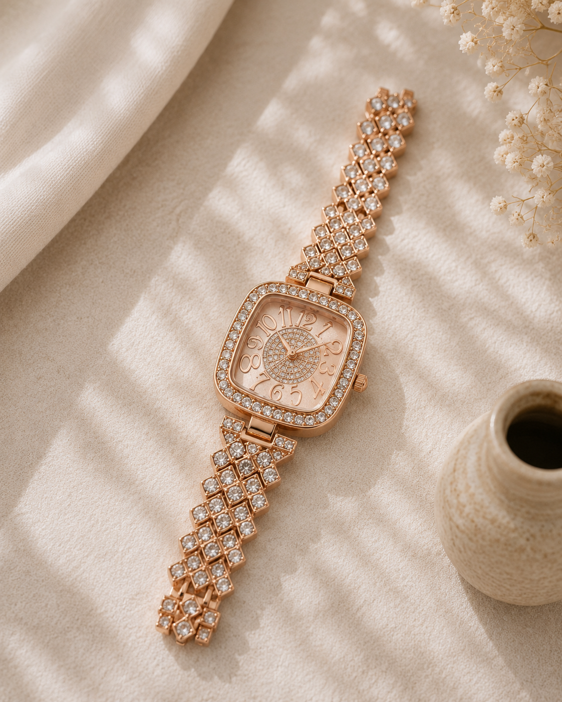 Rose gold square dial watch for women in Pakistan by hayahue