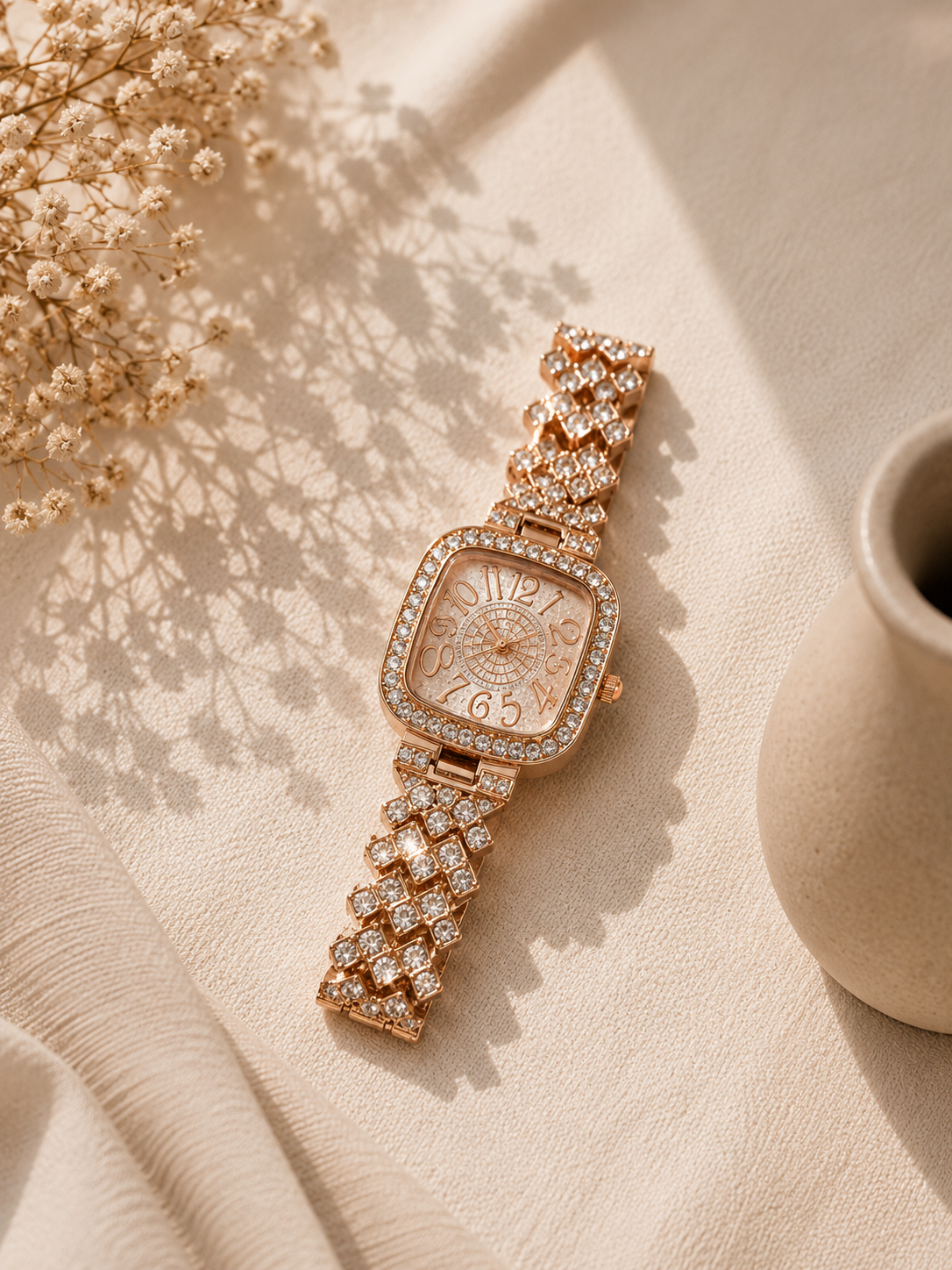 Rose gold square dial watch for women in Pakistan