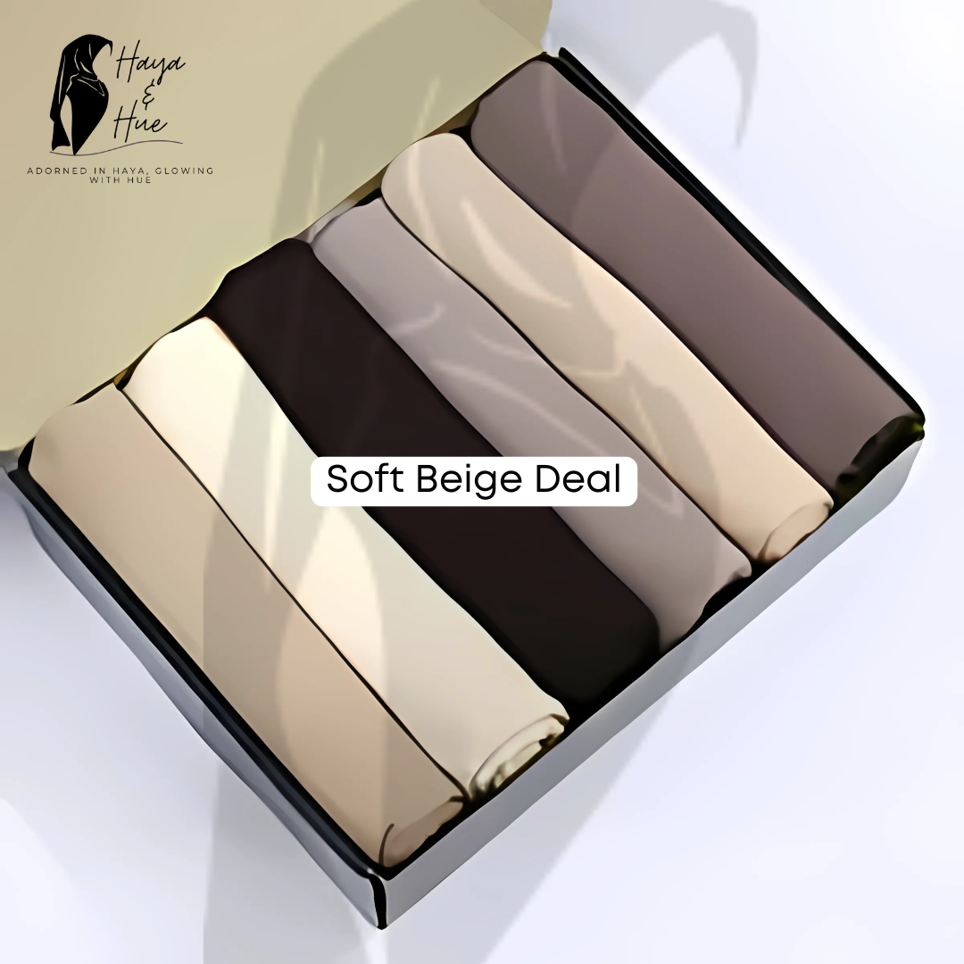 Soft Beige Deal neutral hijab set flat lay