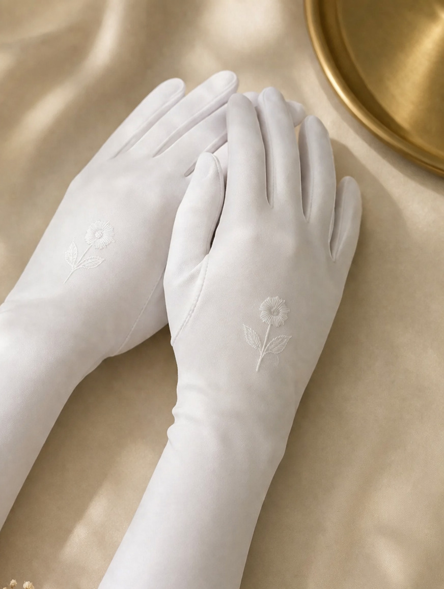 White Modesty Hijab Gloves worn on hand