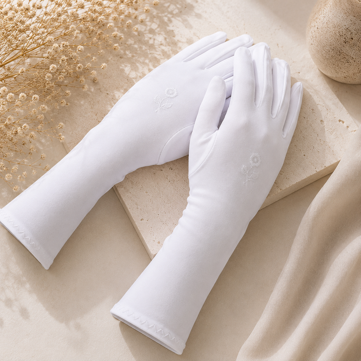 White Modesty Hijab Gloves close-up fabric