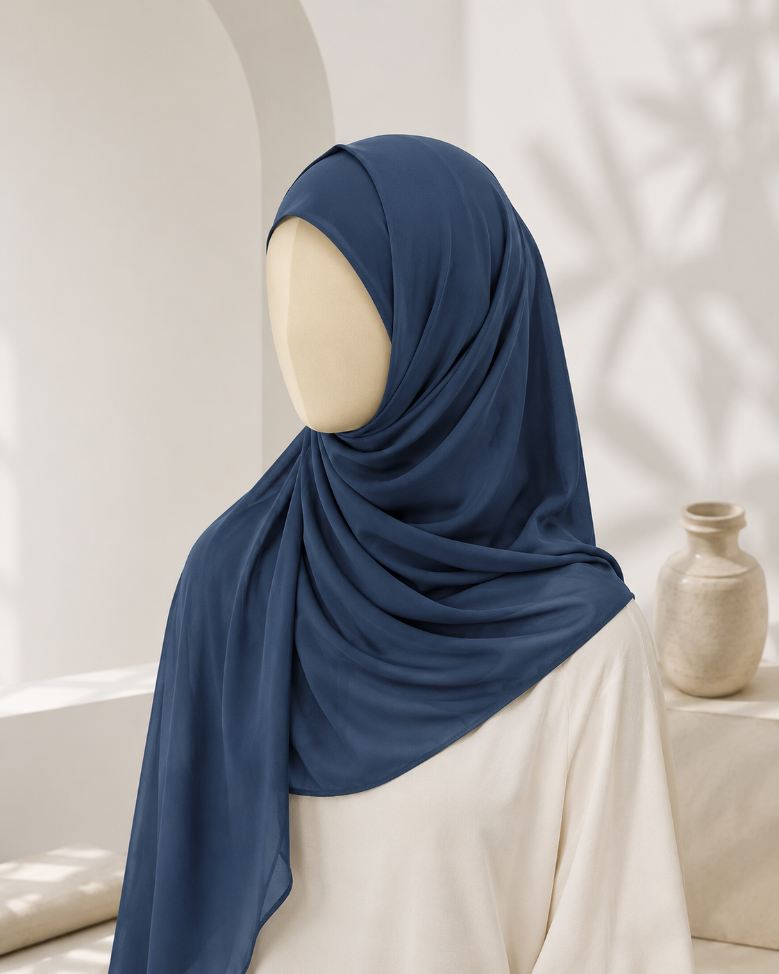 Zinc georgette hijab in cool grey-blue shade for women by hayahue