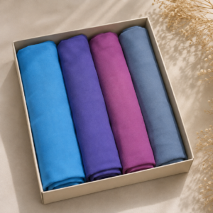 Soft Bliss Hijab Set - sky blue, light purple, dark pink and mint green georgette hijabs